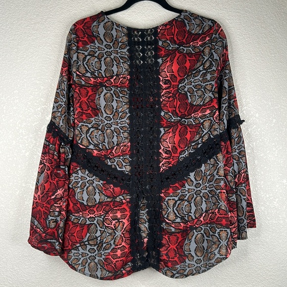 NY Collection Floral Boho Embroidered Bell Sleeve Flowy Casual Top Size Large - Picture 4 of 6
